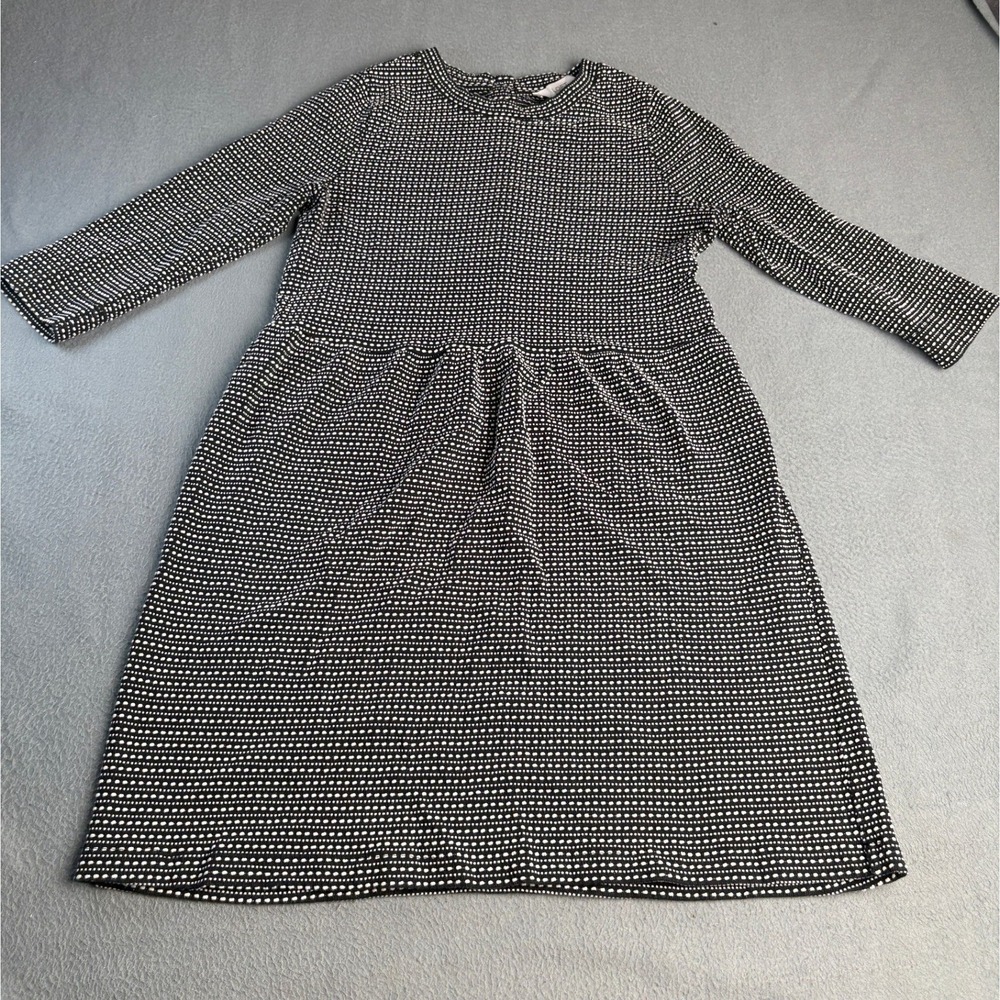 Black and White Textured Knit Button Front Long Sleeve Dress CA57421